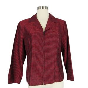 Zip Front Vintage Jacket Long Sleeve Pleated Notched Lapel Lightweight Size MP